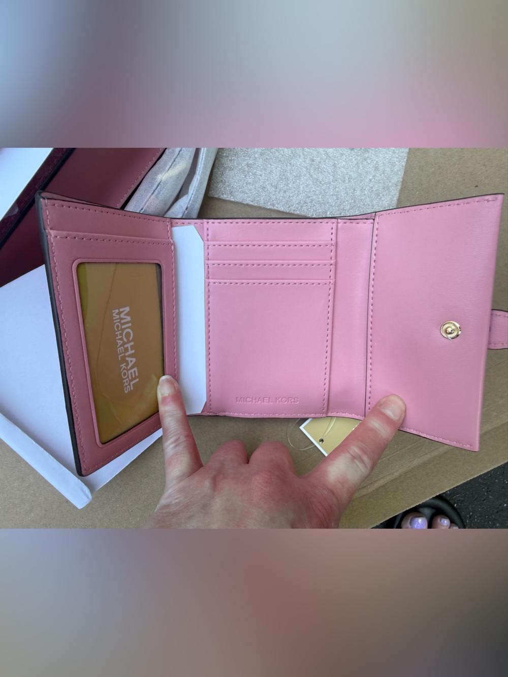 Michael Kors Pink Logo Tote, Embossed Backpack & Trifold Wallet Set - Picture 8 of 14